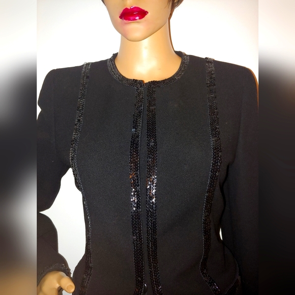 LOUIS FERAUD/ ESCADA 38 8 COUTURE WOOL SEQUINS TAILORED SHORT SKIRT SUIT - Picture 3 of 16